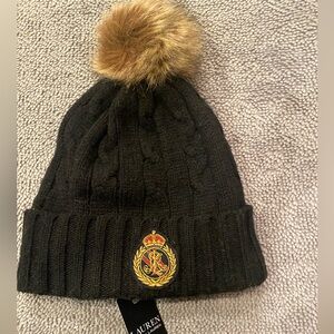 Ralph Lauren Patch Cable logo Hat Black faux fur